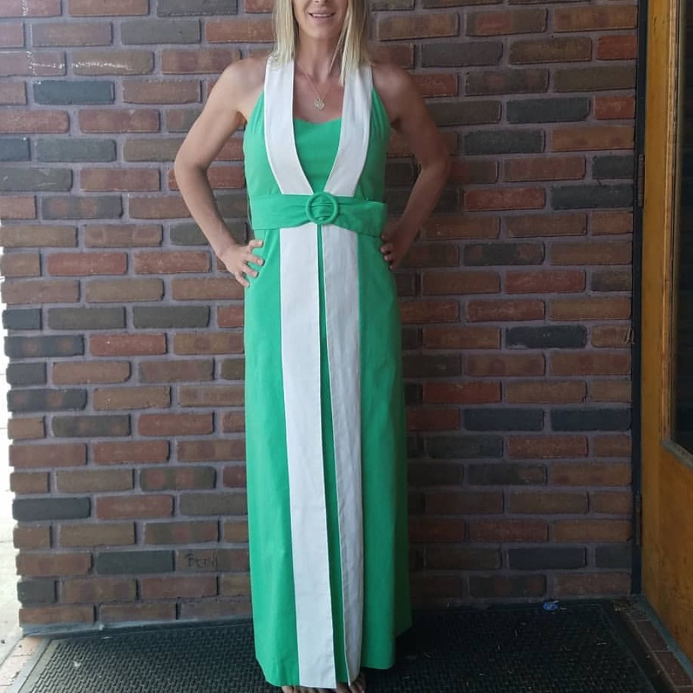 NWOT Green and white maxi